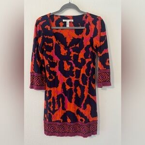 Diane Von Furstenberg DVF 100% Silk Dress Empire Waist 3/4 Sleeves Mod Print 4